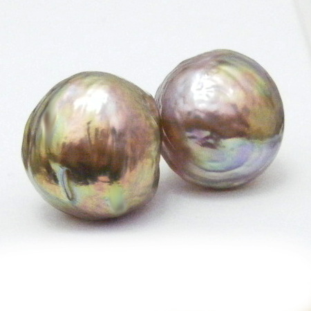 Gold and Pink Ripple Pearl Stud Earrings
